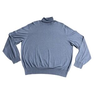 Orvis Turtleneck Sweater Mens XL Cotton Silk Cashmere Blend Light Blue Soft Lux